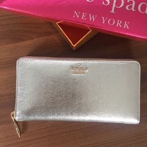 Kate Spade silver leather wallet NWT